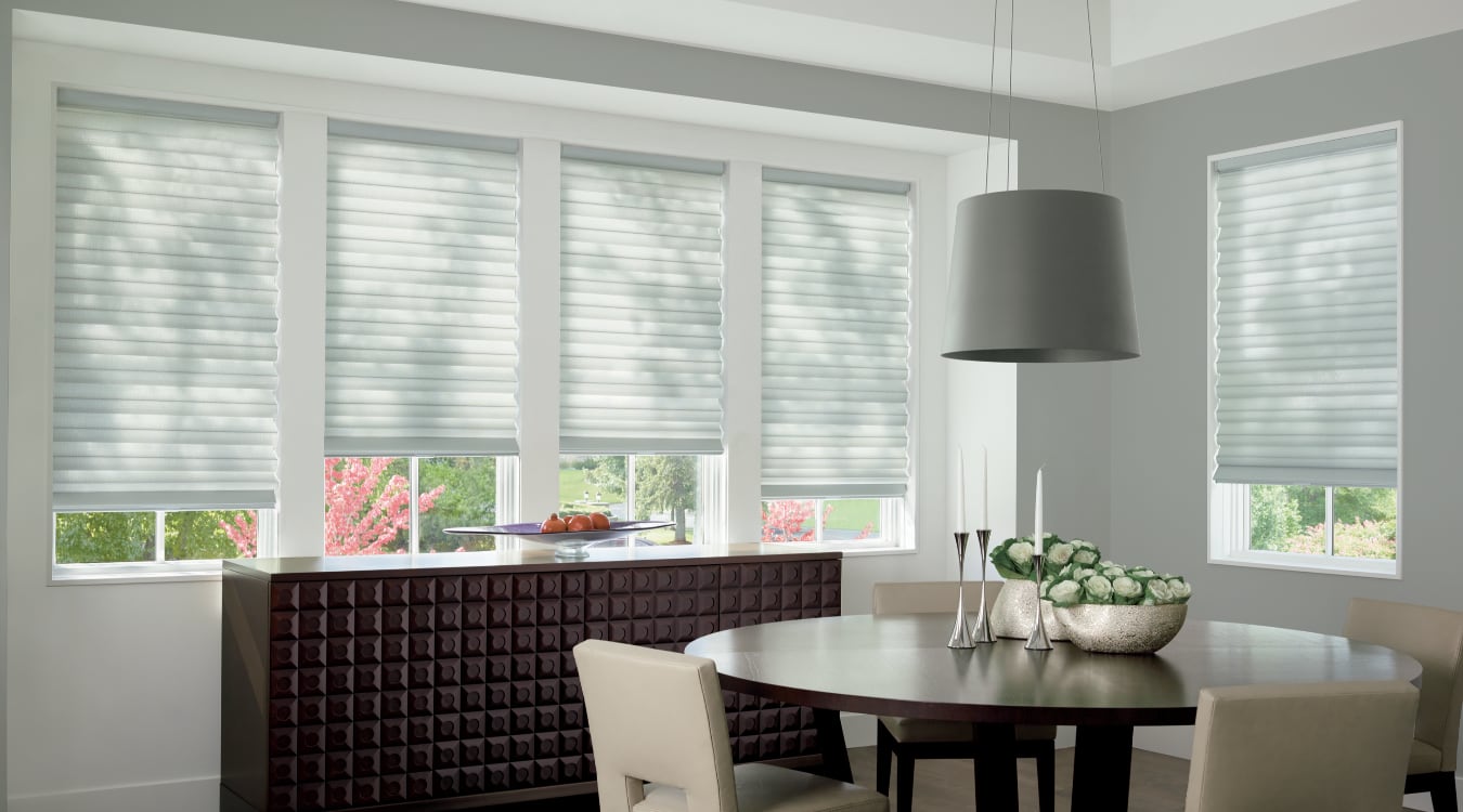 Cordless motorized shades in a Washington DC dining room
